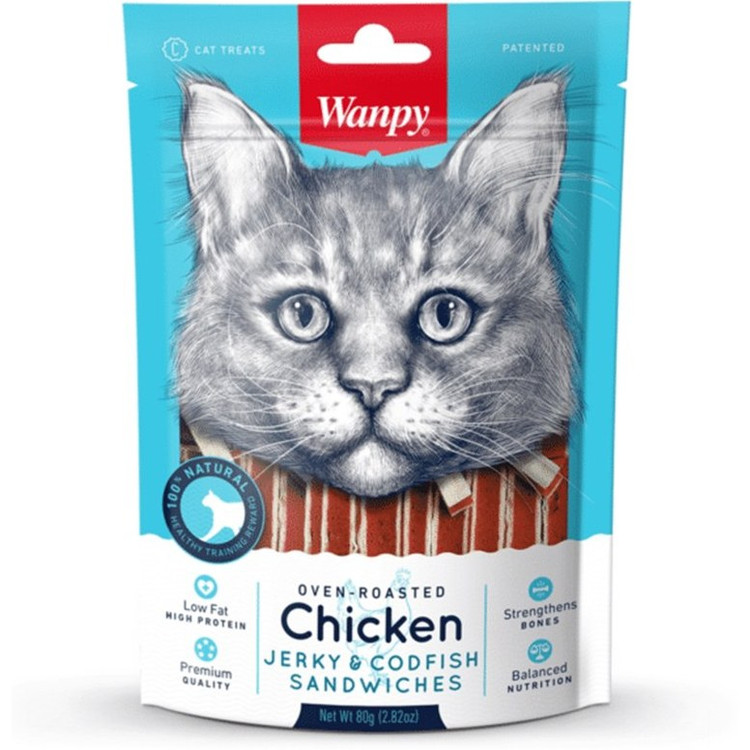 تشویقی گربه ونپی مرغ و ماهی ساندویچ Wanpy Cat Chicken & Codfish Sandwich