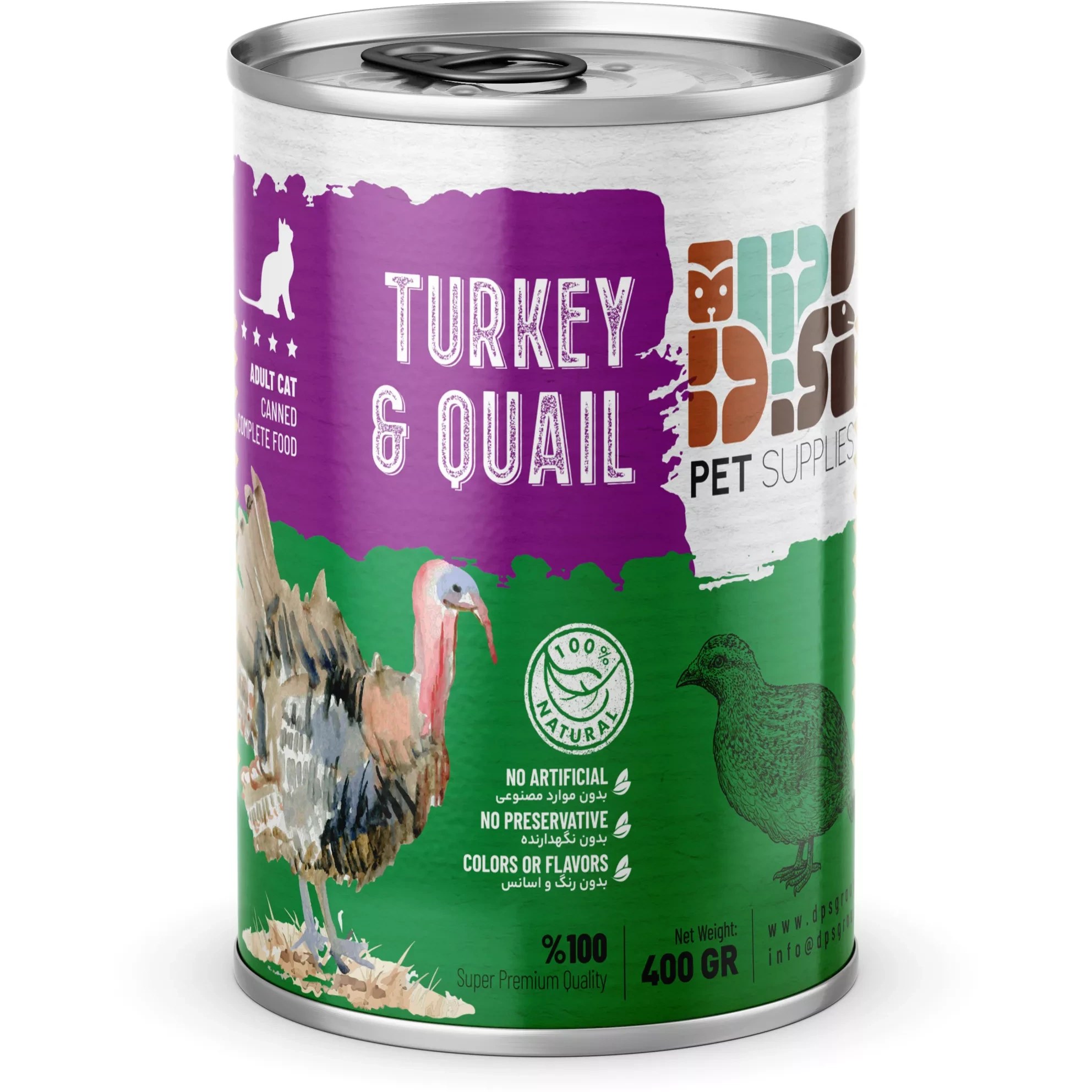 کنسرو نچرال گربه دی‌پی‌اس با طعم بوقلمون و بلدرچین – 430 گرم