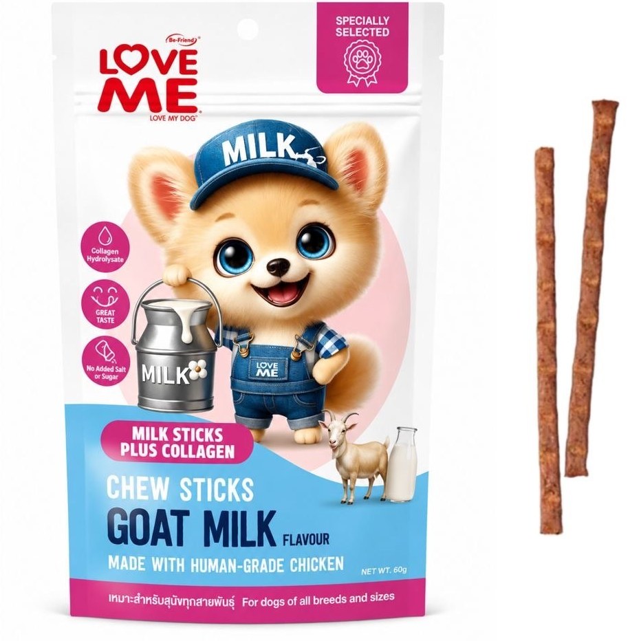 تشویقی سگ لاومی طعم مرغ و شیر بز مدل مدادی وزن 60 گرم Love Me Chew Sticks Goat Milk