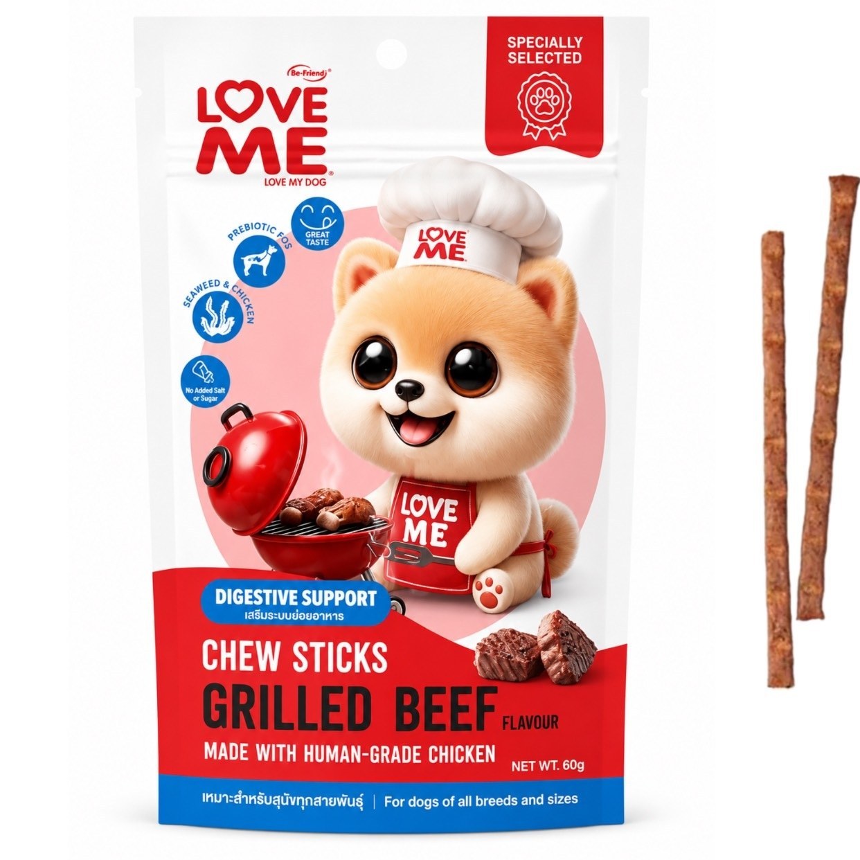 تشویقی سگ لاومی طعم مرغ و گوشت گریل شده مدل مدادی وزن 60 گرم Love Me Chew Sticks Grilled Beef
